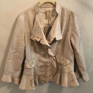 Anthropologie Elevenses Wool Ruffle Trim Blazer